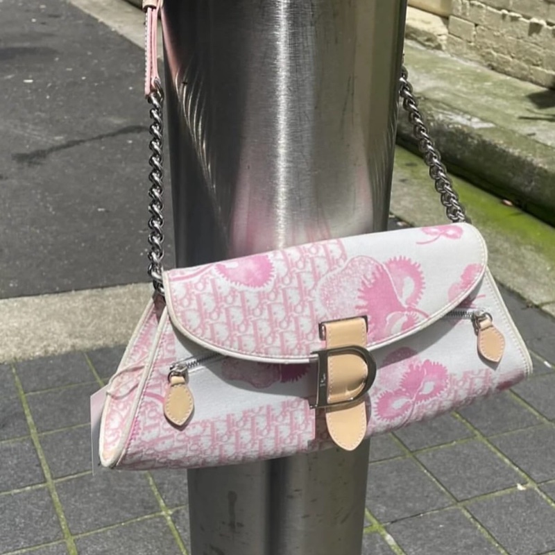 Vintage Dior稀有款粉色老花腋下包-1