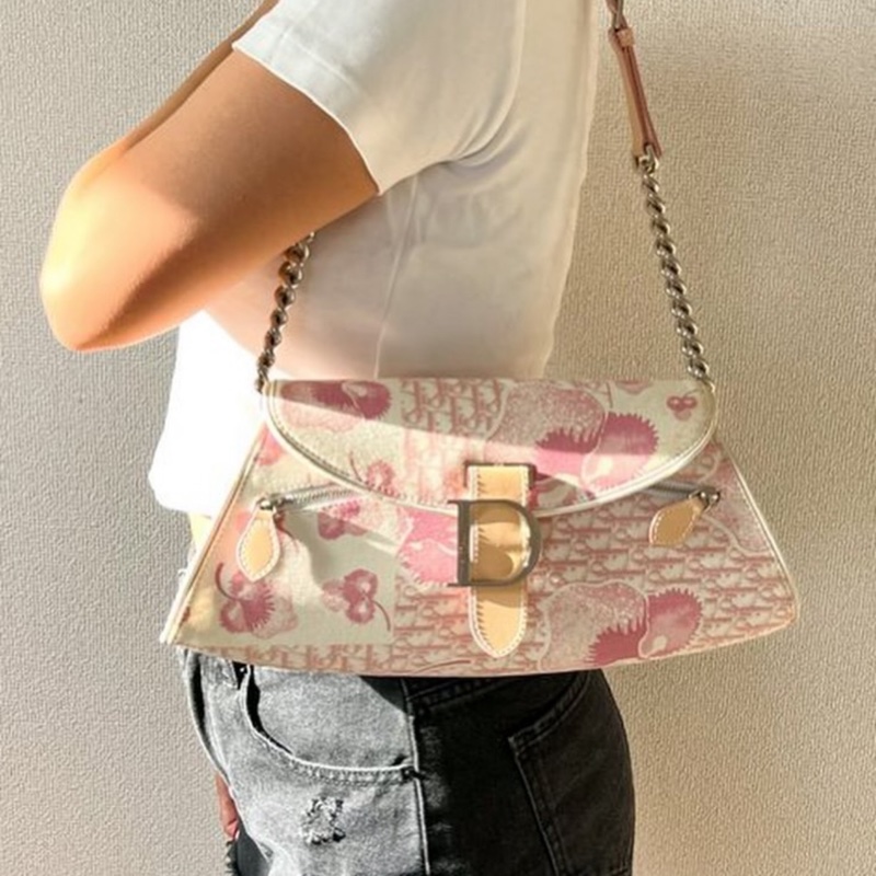 Vintage Dior稀有款粉色老花腋下包-2