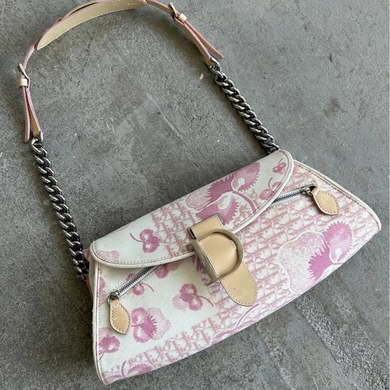 Vintage Dior稀有款粉色老花腋下包-3