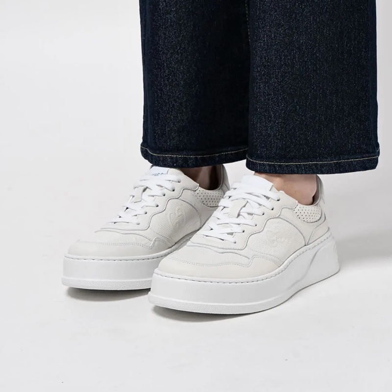 914intheair精品代購『全新閒置』Gucci古馳浮雕GG Logo 厚底餅乾鞋小白鞋-3