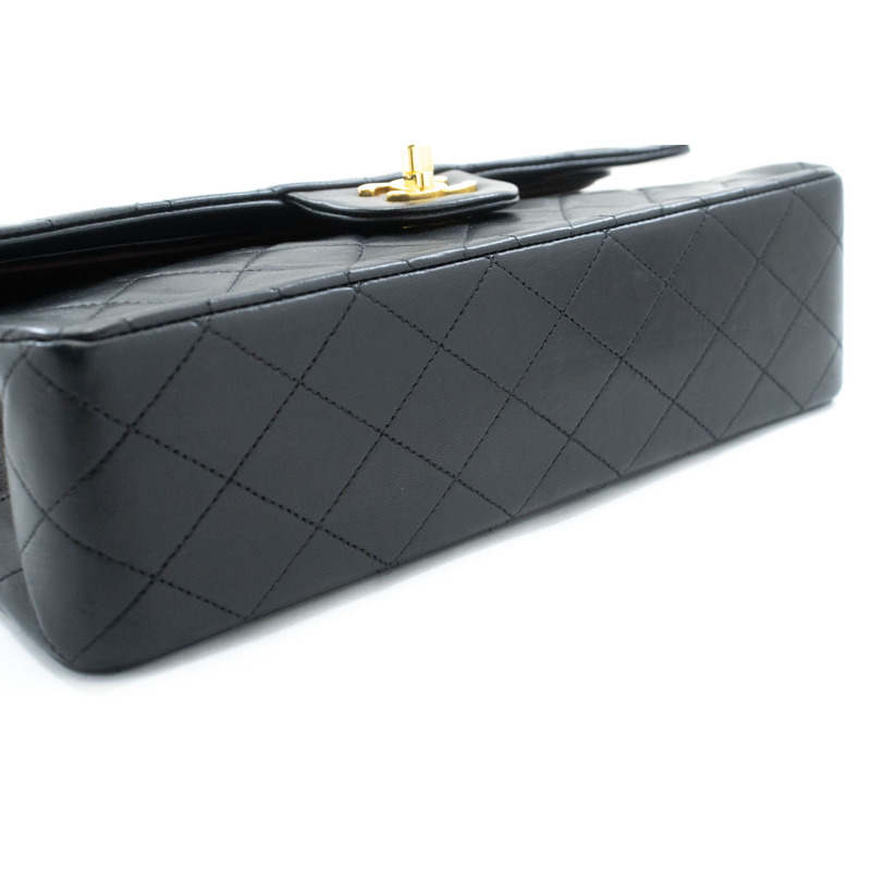 【日本直送】香奈兒經典雙蓋10吋鏈條單肩背包,黑色羊皮-3