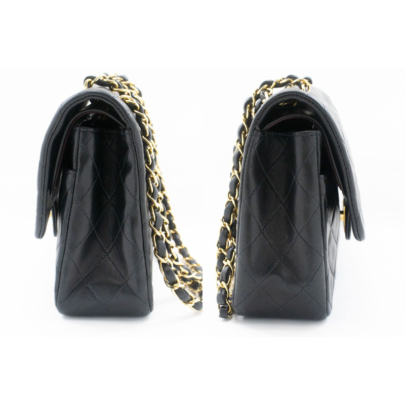 【日本直送】香奈兒經典雙蓋10吋鏈條單肩背包,黑色羊皮-4