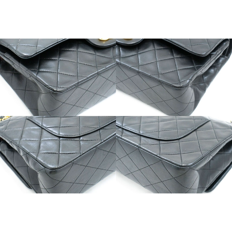 【日本直送】香奈兒經典雙蓋10吋鏈條單肩背包,黑色羊皮-5