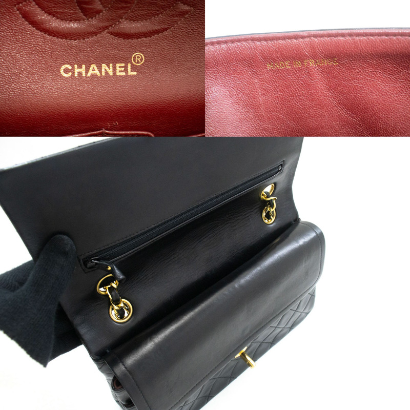 【日本直送】香奈兒經典雙蓋10吋鏈條單肩背包,黑色羊皮-7