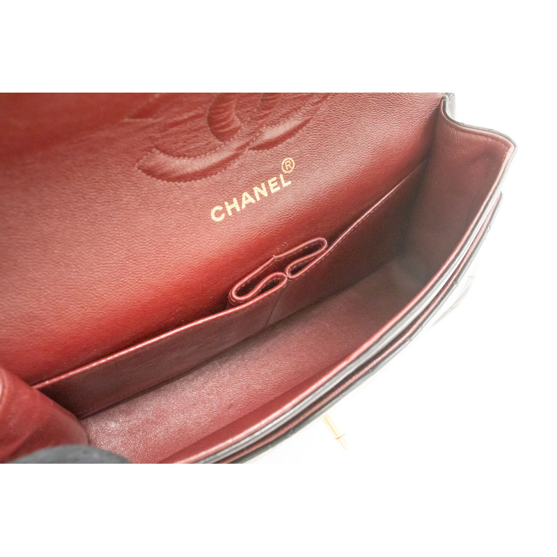 【日本直送】香奈兒經典雙蓋10吋鏈條單肩背包,黑色羊皮-9