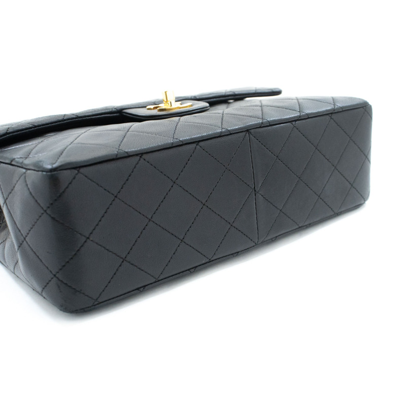 【日本直送】香奈兒經典雙蓋方形鏈條肩背包,黑色羊羔絨-3