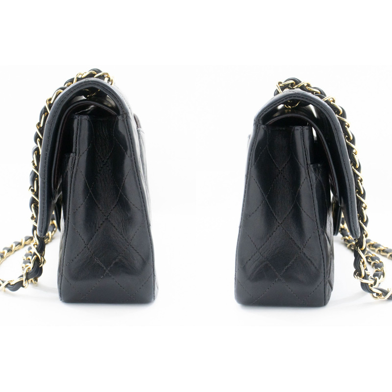 【日本直送】香奈兒經典雙蓋方形鏈條肩背包,黑色羊羔絨-4