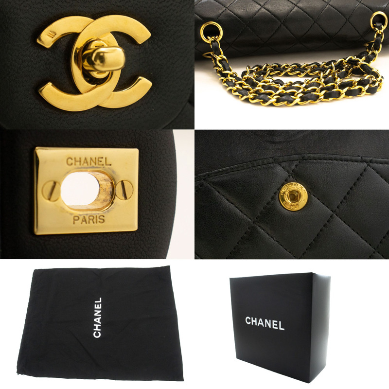【日本直送】香奈兒經典雙蓋方形鏈條肩背包,黑色羊羔絨-6