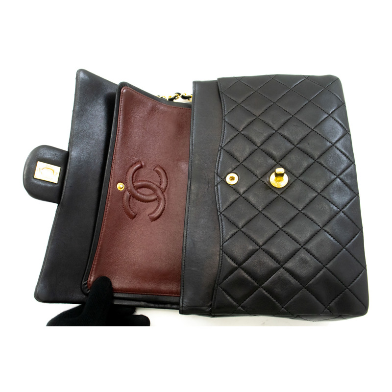 【日本直送】香奈兒經典雙蓋方形鏈條肩背包,黑色羊羔絨-10