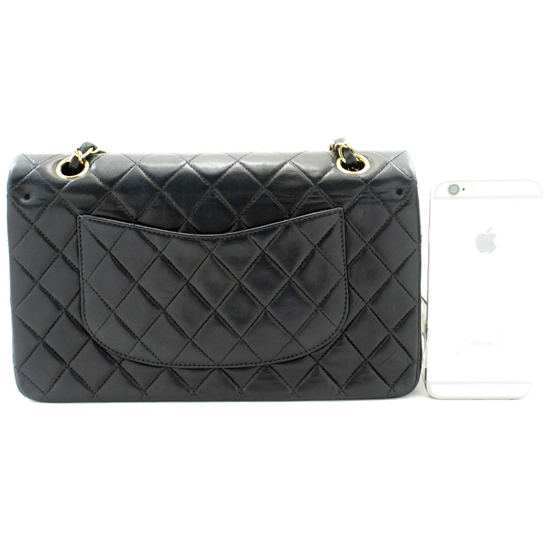 【日本直送】香奈兒經典雙蓋10吋鏈條單肩背包，黑色羊皮-2