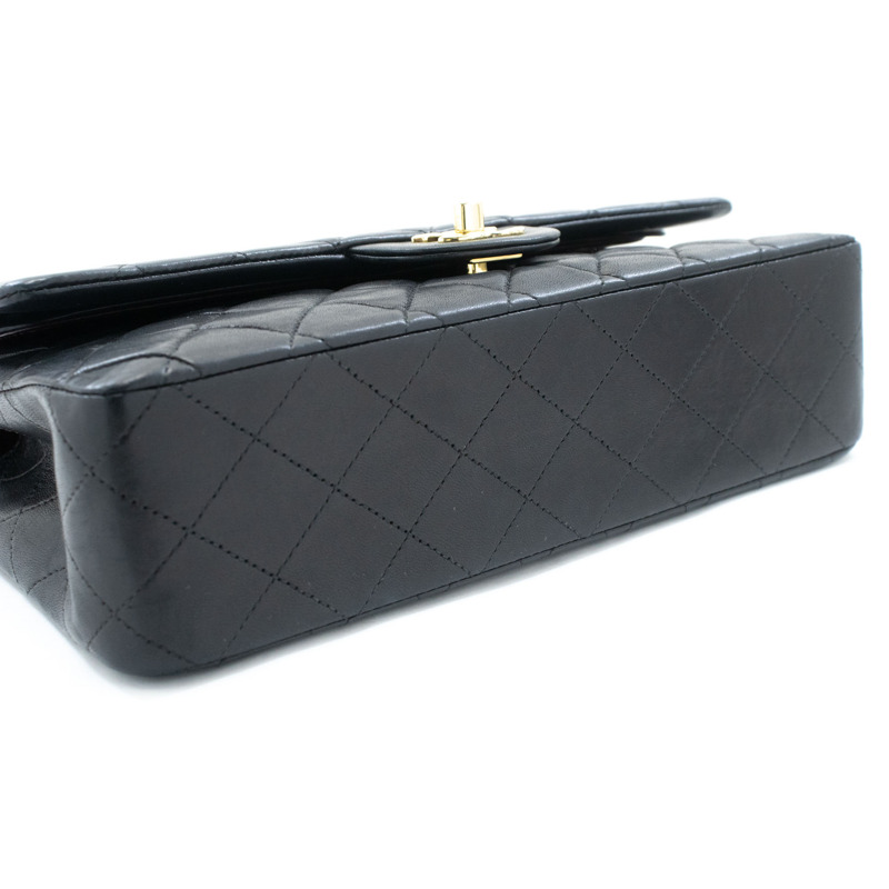 【日本直送】香奈兒經典雙蓋10吋鏈條單肩背包，黑色羊皮-3