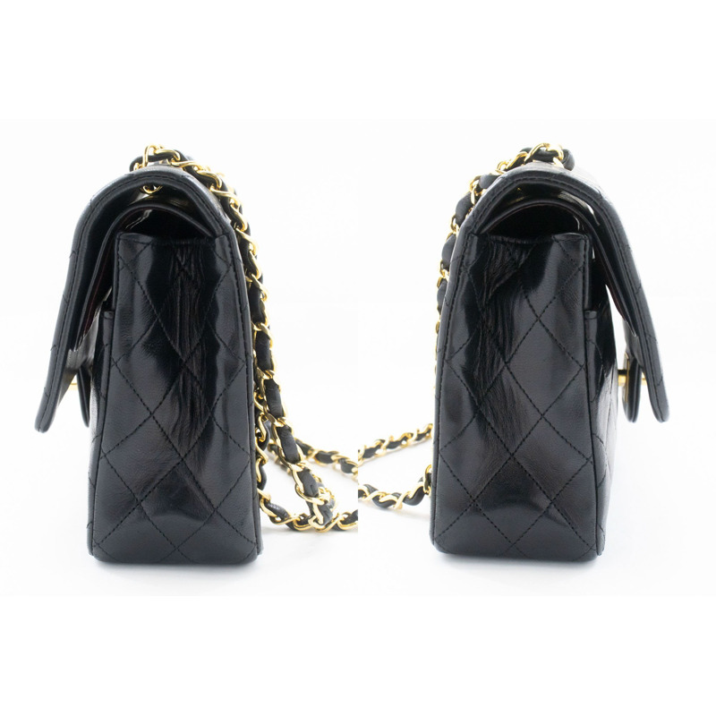 【日本直送】香奈兒經典雙蓋10吋鏈條單肩背包，黑色羊皮-4