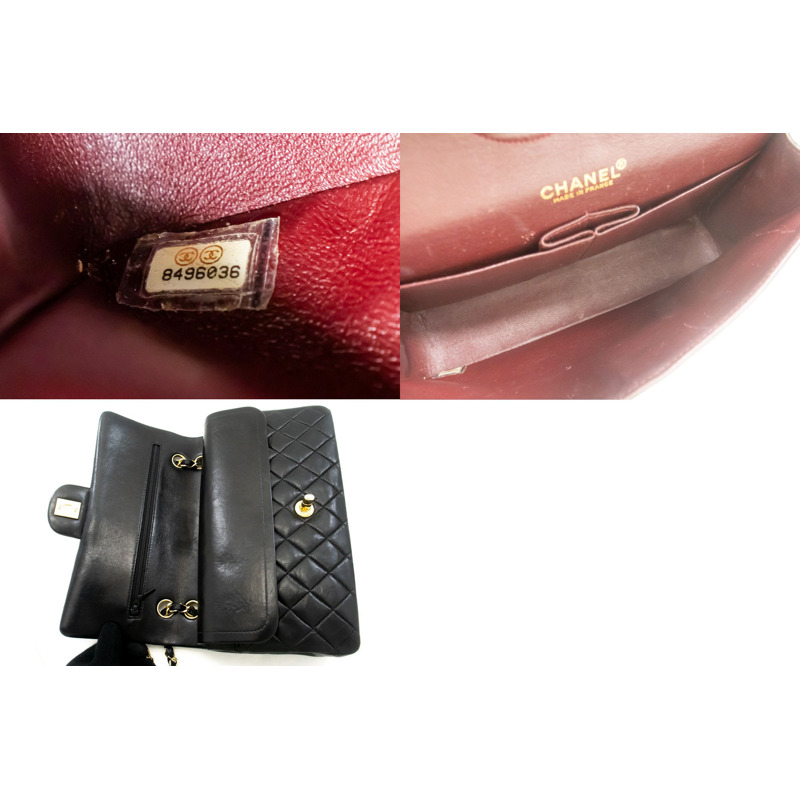 【日本直送】香奈兒經典雙蓋10吋鏈條單肩背包，黑色羊皮-8
