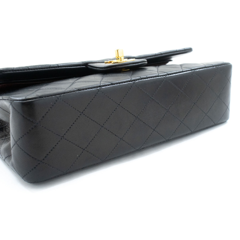 【日本直送】香奈兒經典雙蓋10吋鏈條單肩背包，黑色羊皮-3