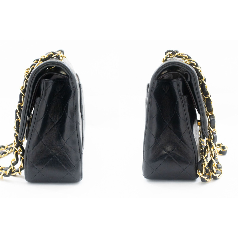【日本直送】香奈兒經典雙蓋10吋鏈條單肩背包，黑色羊皮-4