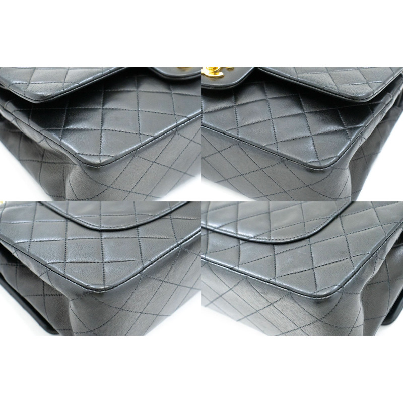 【日本直送】香奈兒經典雙蓋10吋鏈條單肩背包，黑色羊皮-5