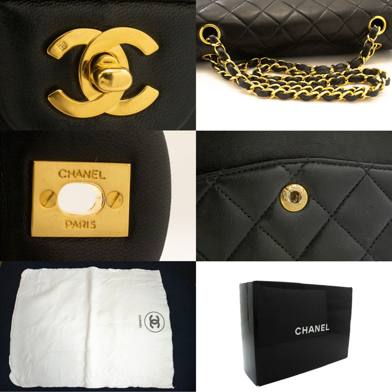 【日本直送】香奈兒經典雙蓋10吋鏈條單肩背包，黑色羊皮-6