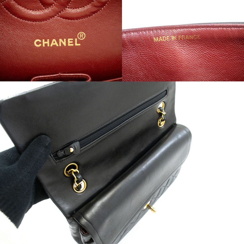 【日本直送】香奈兒經典雙蓋10吋鏈條單肩背包，黑色羊皮-7