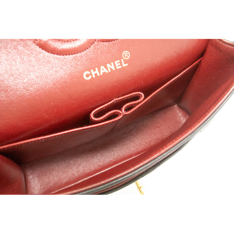 【日本直送】香奈兒經典雙蓋10吋鏈條單肩背包，黑色羊皮-9