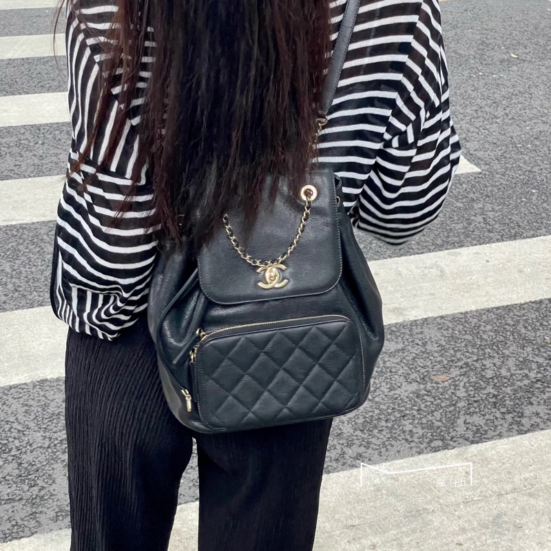 #專櫃20多萬斷貨 #芯片款 #荔枝皮 香奈兒黑金affinity後背包 JENNIE同款-7