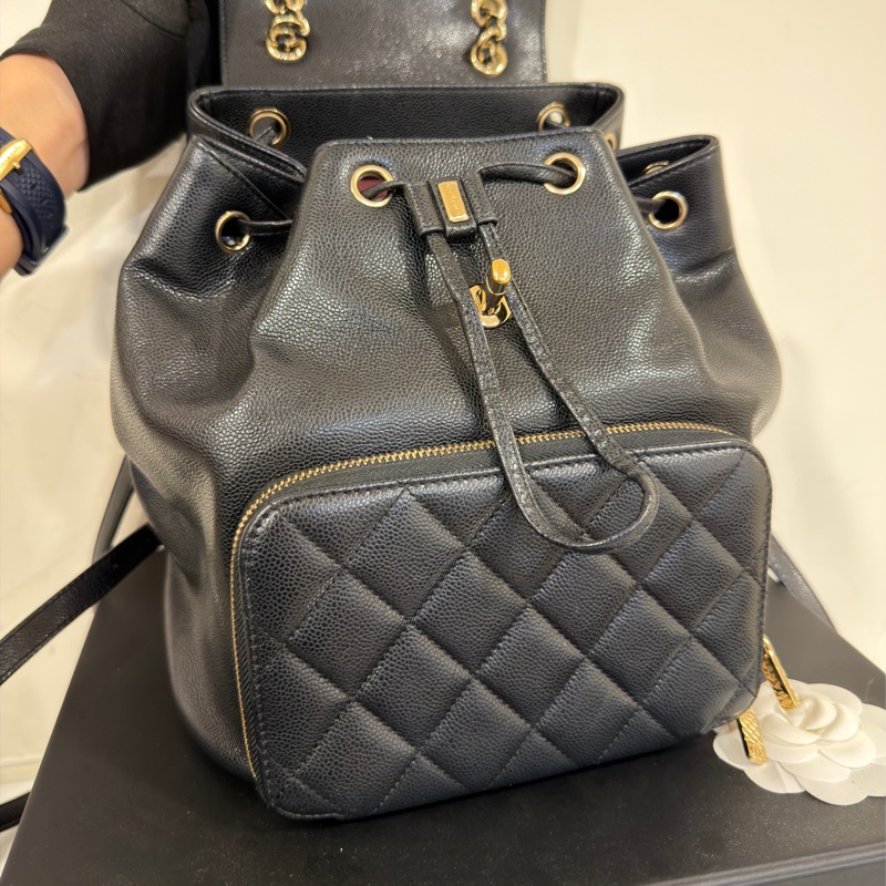 #專櫃20多萬斷貨 #芯片款 #荔枝皮 香奈兒黑金affinity後背包 JENNIE同款-22