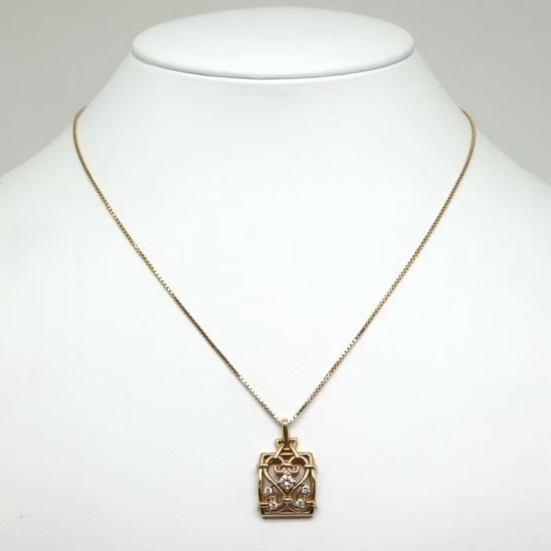 Old CELINE Vintage 18k金 天然鑽石吊墜 項鍊-0