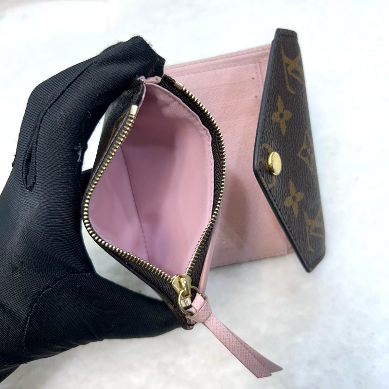 路易威登三折短夾LV原花拼芭蕾粉Victorine三折短夾M62360-5