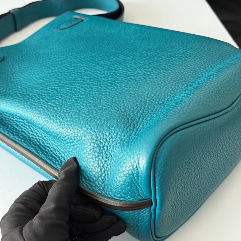 Hermes💚So Kelly 22💚孔雀綠內拼深海藍銀扣🌟98.5新🌈Togo皮🌟-4