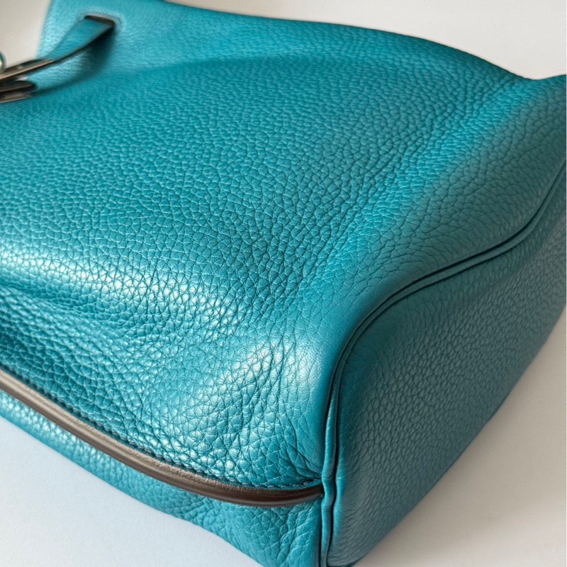 Hermes💚So Kelly 22💚孔雀綠內拼深海藍銀扣🌟98.5新🌈Togo皮🌟-5