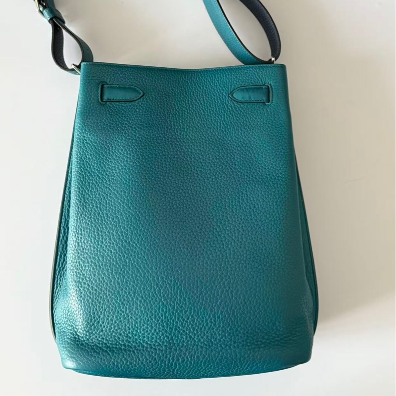 Hermes💚So Kelly 22💚孔雀綠內拼深海藍銀扣🌟98.5新🌈Togo皮🌟-9