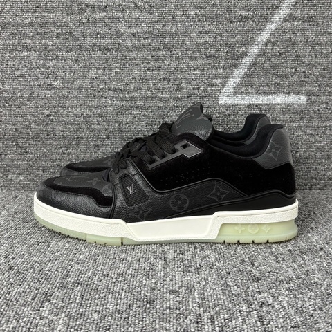 98新 lv路易威登 黑色拼麂皮trainer老花板鞋 7.5=41.5碼
