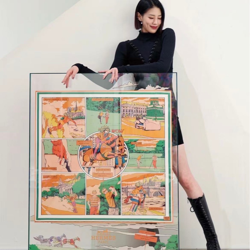 Hermes / 愛馬仕雙面絲巾,絲巾名稱:WOW 女騎士精神 大神Ego作品,最美配色。尺寸:90×90-4