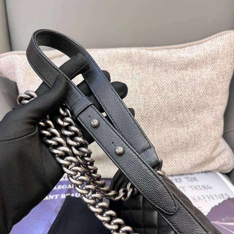 99新 Chanel香奈兒黑銀leboy荔枝紋牛皮小號-5