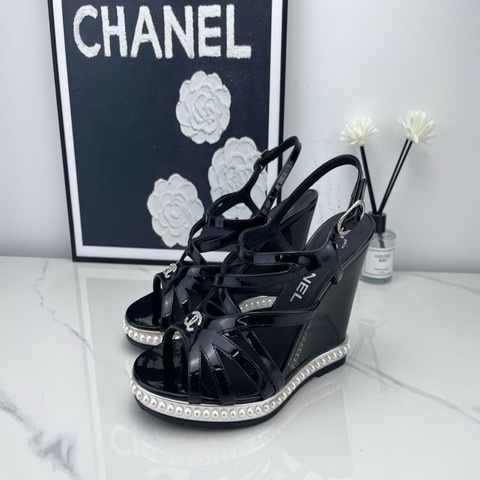 chanel香奈兒 珍珠坡跟鞋 37碼