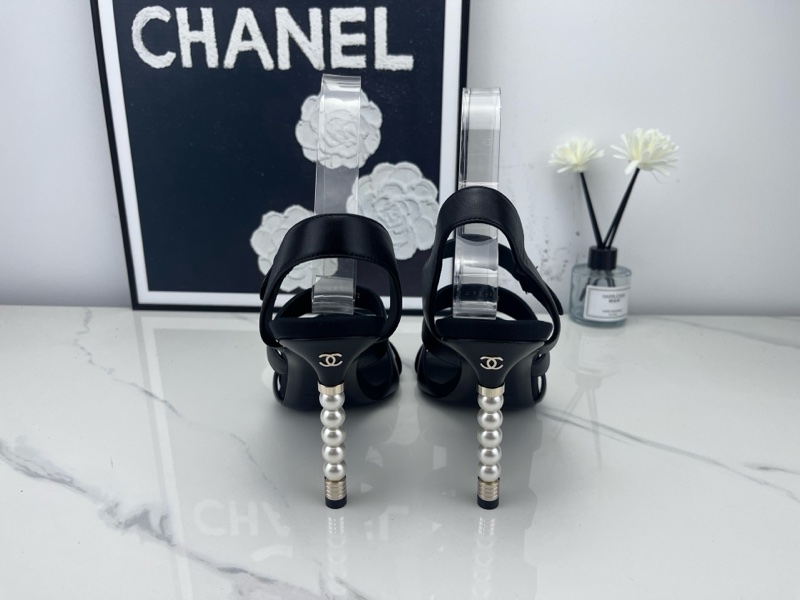 全新 Chanel香奈兒 黑色綁帶高跟涼鞋 37.5碼-2