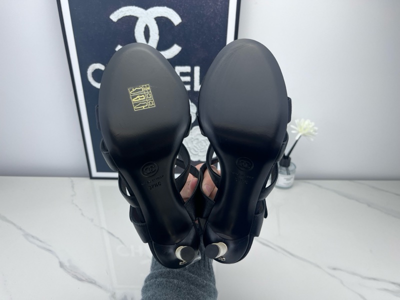 全新 Chanel香奈兒 黑色綁帶高跟涼鞋 37.5碼-4