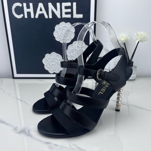 全新 Chanel香奈兒 黑色綁帶高跟涼鞋 37.5碼-7