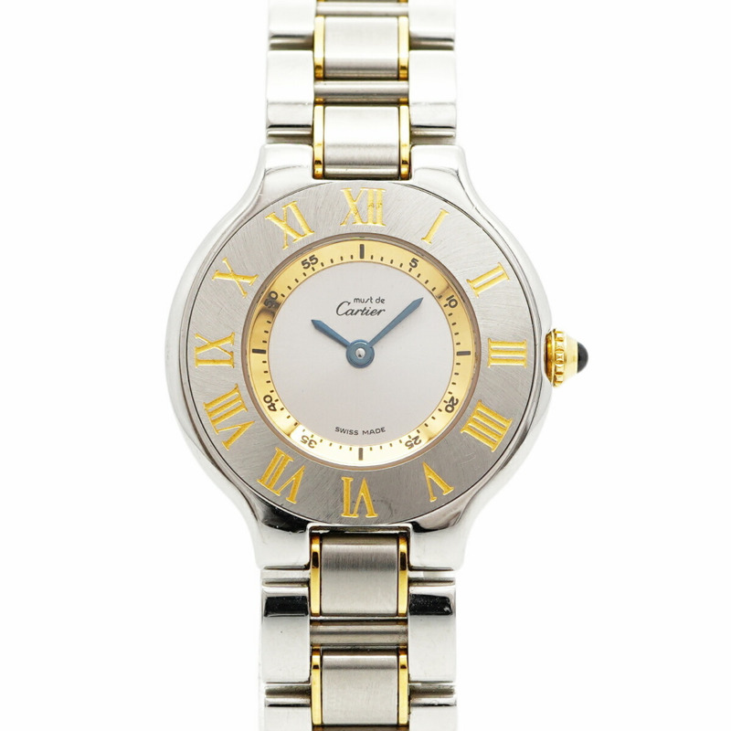 卡地亞 Must 21 SM W10073R6 銀色錶盤小姐腕錶-0