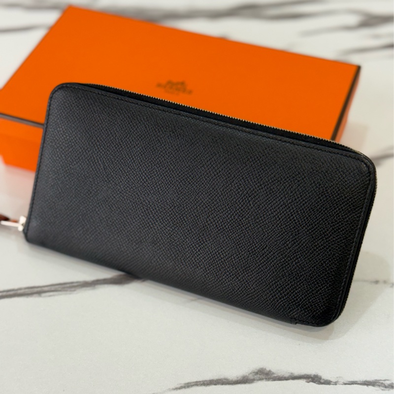 Hermès Silk’In 黑色絲巾長夾｜設計藍圖內襯款-1