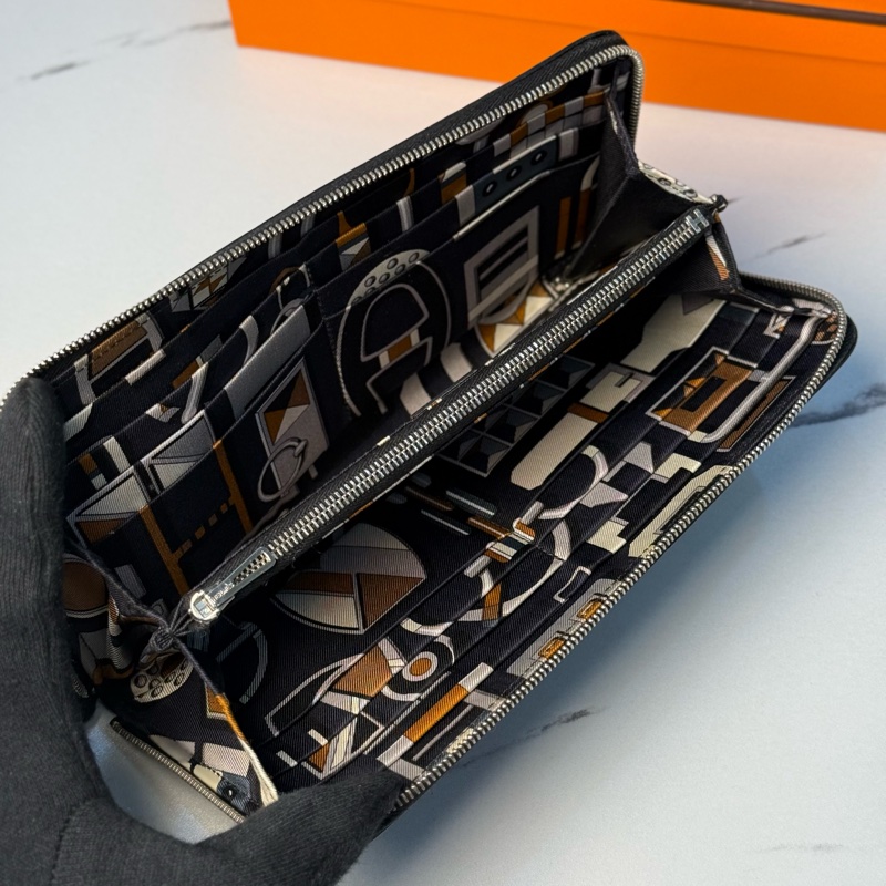 Hermès Silk’In 黑色絲巾長夾｜設計藍圖內襯款-5