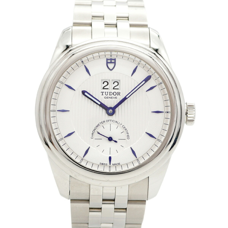 帝舵 Glamour 雙日曆 57100 銀色錶盤男士腕錶-0