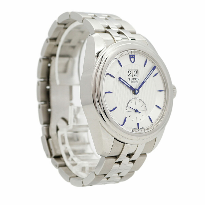 帝舵 Glamour 雙日曆 57100 銀色錶盤男士腕錶-3