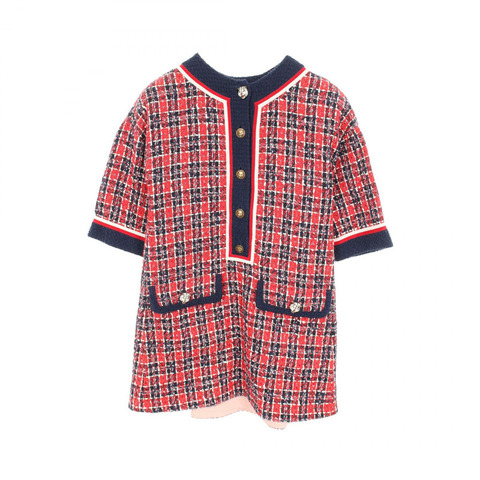 GUCCI 貓頭洋裝 516811 棉質人造絲 紅色 藏青色 二手 女款 36碼