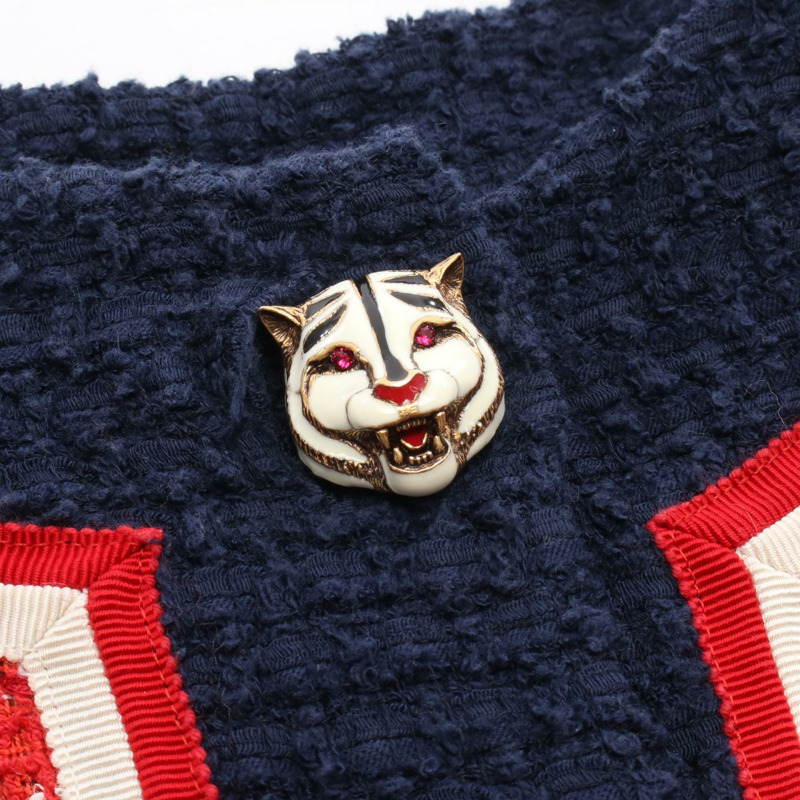 GUCCI 貓頭洋裝 516811 棉質人造絲 紅色 藏青色 二手 女款 36碼-7