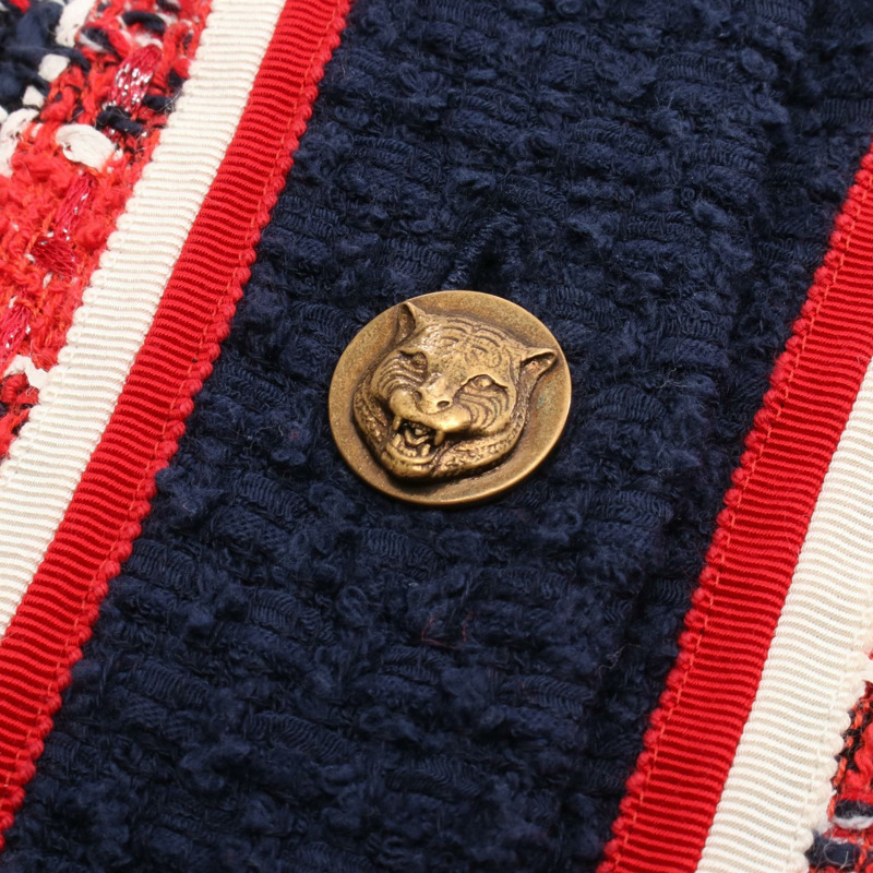 GUCCI 貓頭洋裝 516811 棉質人造絲 紅色 藏青色 二手 女款 36碼-8