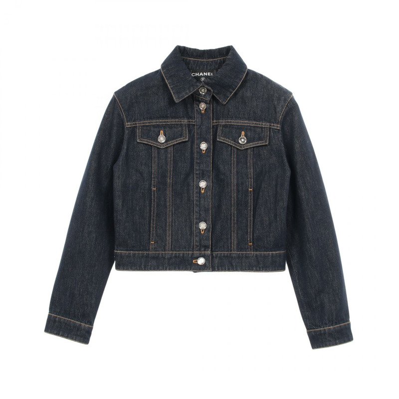 香奈兒 COCO 標誌紐帶牛仔外套 P78799V71012 棉質海軍藍二手女款 #36-0