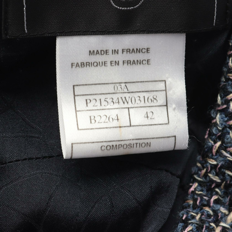 香奈兒 COCO 標誌紐扣修身夾克，羊毛、絲、膠混紡，海軍藍，二手女款 #42 CC-5