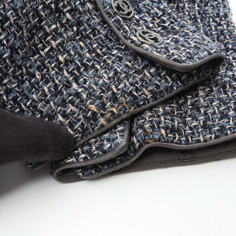 香奈兒 COCO 標誌紐扣修身夾克，羊毛、絲、膠混紡，海軍藍，二手女款 #42 CC-6