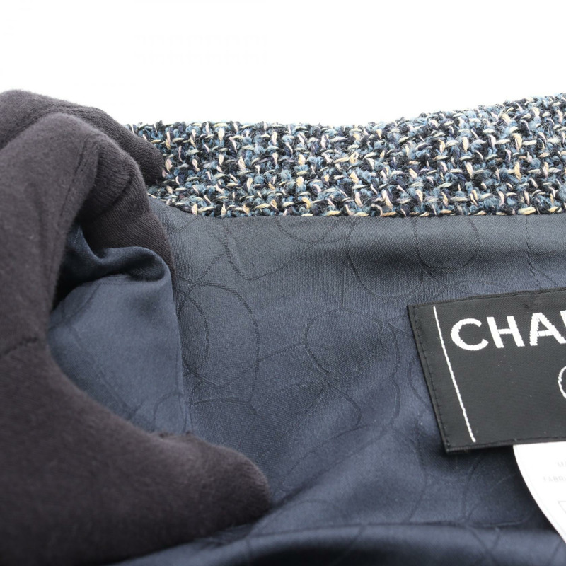 香奈兒 COCO 標誌紐扣修身夾克，羊毛、絲、膠混紡，海軍藍，二手女款 #42 CC-10