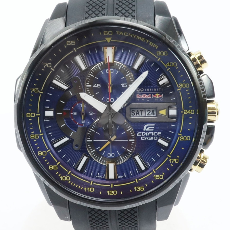 卡西歐 (Casio) Edifice 腕錶 Infinity 紅牛車隊限量版 EFR-549RBP-2AJR 不鏽鋼 x 樹脂黑色石英計時碼錶 藍色錶盤 男士腕錶-0